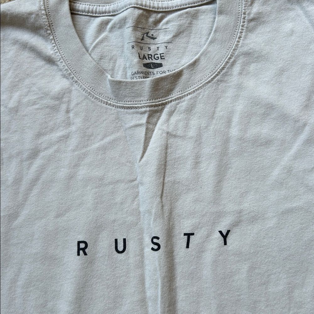 Rusty Minimal Logo Crew Neck 100% Cotton T-Shirt Size L